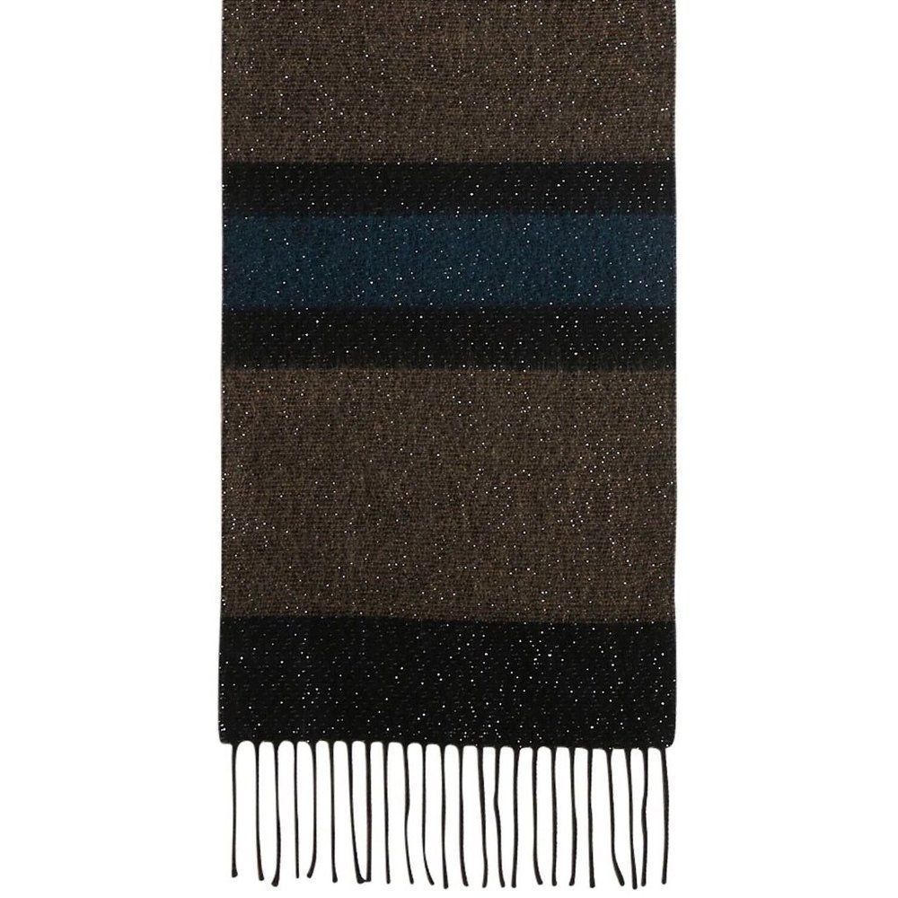 Steve Madden Muffler Scarf Lurex Striped Navy Black Shimmer‎ Fringe Italy NWT